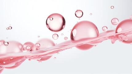 Air bubbles for cosmetics product on white background. Serum oil drops in water. Generation AI - obrazy, fototapety, plakaty