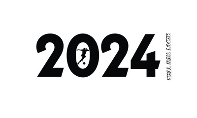 Happy New Year 2024 background and football player silhoutte inside 2024. New Year 2024 Celebration.