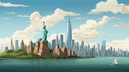 Vibrant Illustration New York City Skyline - obrazy, fototapety, plakaty