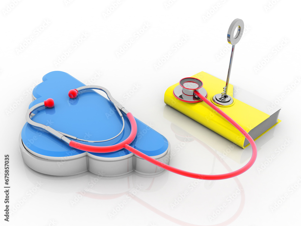 Poster 3d rendering cloud folder storage with stethoscope