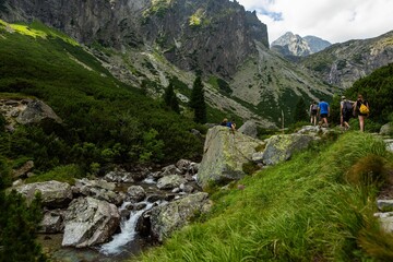 Group of people enjoying a hike in the High Tatras