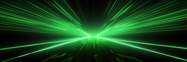 Fototapeta na wymiar Abstract neon wallpaper. Green glowing lines over black background. Streaming energy. Particles moving and leaving tracks.