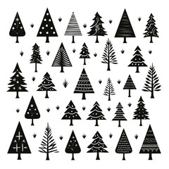 Obraz premium Black doodle Christmas trees symbols clip art on white background