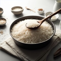 Fototapeta na wymiar rice in a pan food background for social media