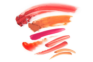 cosmetic makeup skincare mockup template product, lipstick and lip gloss smudge on white background