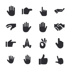 Set of hand gestures icon for web app simple silhouettes flat design