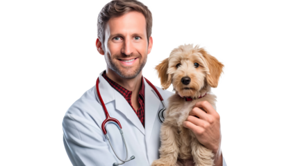 Doctor with dog for pet health checkup ontransparent background.