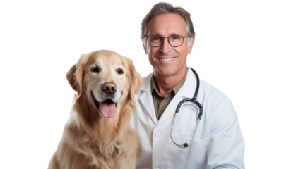 Doctor with dog for pet health checkup ontransparent background.