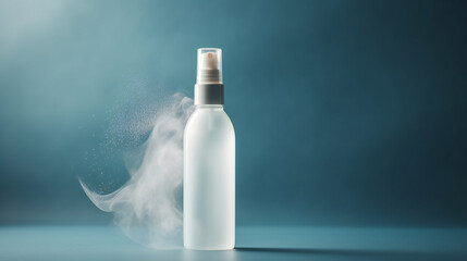 Cosmetic bottle of moisturizing spray enzyme. Hydrating mist concept for product mockup on water background