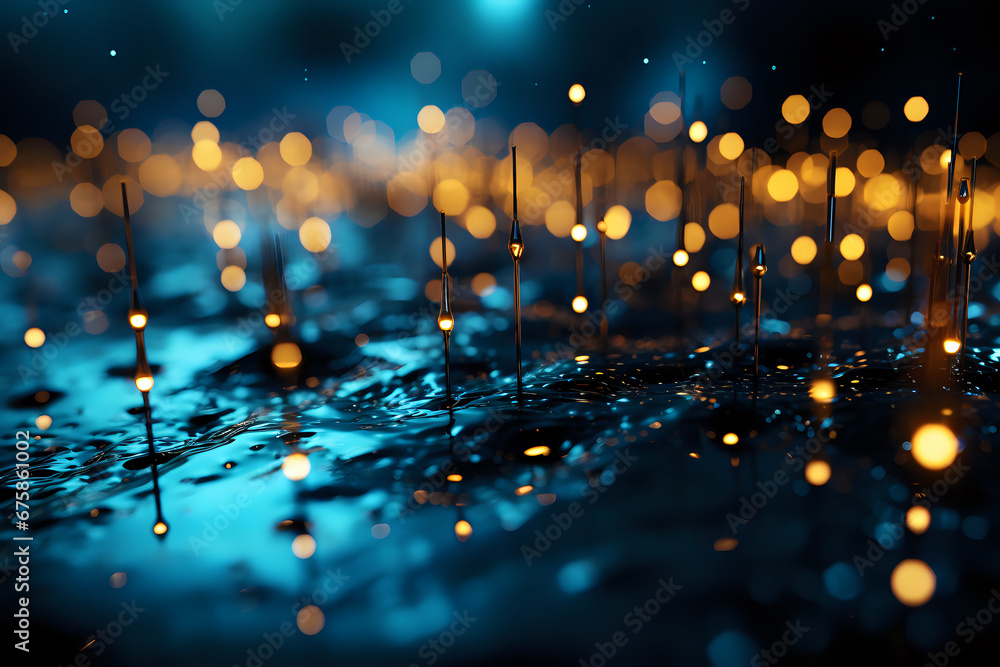 Poster futuristic background - information technology field, lines and dots with neon glow about the concep