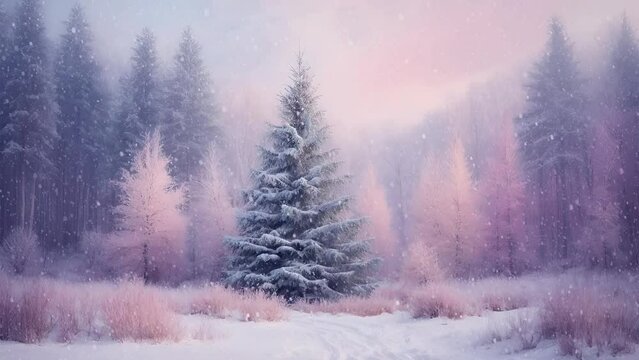 Christmas trees and animated snowy landscape