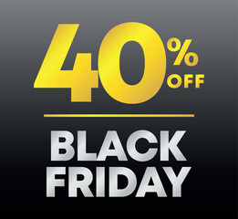 40% off. Special offer Black Friday sticker. Tag twenty percent off price, value. Advertising for sales, promo, discount, shop. Campaign for retail, store. Vector, icon