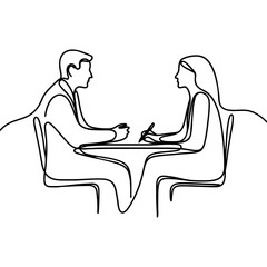 Interview sketch drawn in one line style. Vector illustration