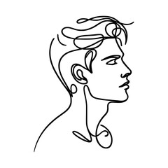 Drawing of a man's portrait in one line style. Male face. Vector illustration