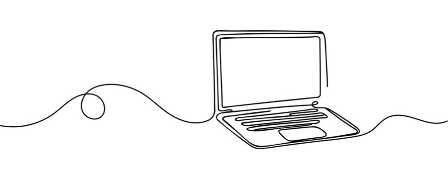 drawing of laptop in one line style isolated. Vector illustration