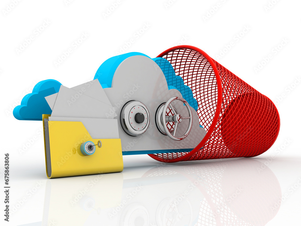 Poster 3d rendering cloud folder storage lock with bin