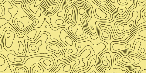  Vintage contour mapping of maps. Ocean topographic line map yellow curvy wave interior design, coffeeshop Industries painting template for fabric and clothing screen printing or art texture products.