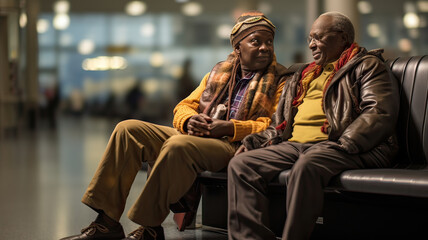 Fototapeta na wymiar Two African-American seniors sitting in an airport