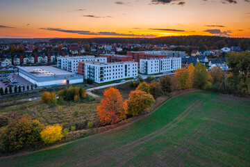 Aerial view of a residential area in Rotmankai, Poland - obrazy, fototapety, plakaty