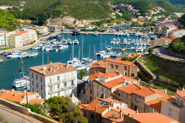 Naklejka na ściany i meble Aerial view of the Bonifacio Harbour, Corsica, France.