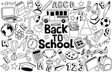 cute school stationery doodle set.	