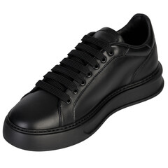 Black Sports Shoe On A White Background.