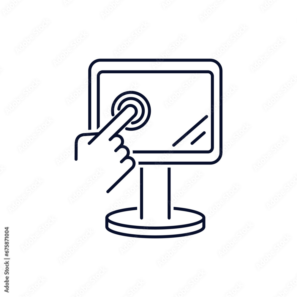 Poster interactive information screen. independent search for information. vector linear illustration icon 