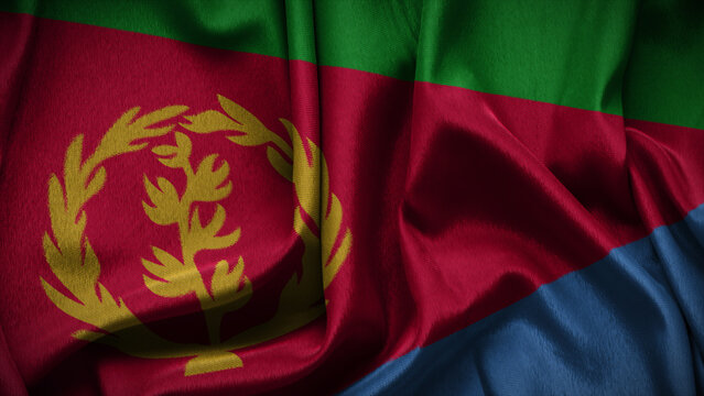 3d illustration flag of Eritrea. Close up waving flag of Eritrea.