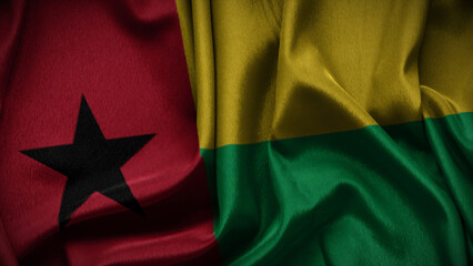 3d illustration flag of Guinea Bissau. Close up waving flag of Guinea Bissau.