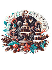 Weihnachtliche Grafik, Schokoladenbrunnen, Musik, PNG