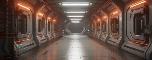 Naklejka premium Sci fi interior concept corridor