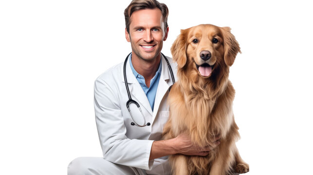 Doctor with dog for pet health checkup ontransparent background.