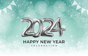 Fototapeta na wymiar 2024 happy new year with beautiful shiny green background design