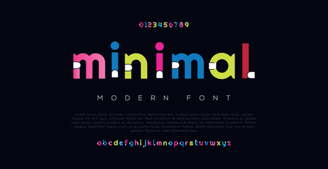 Modern abstract minimal alphabet font. Minimal technology typography, Creative urban sport fashion futuristic font and with numbers. vector illustration