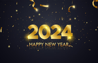 beautiful luxury happy new year 2024 with shiny golden and black background design