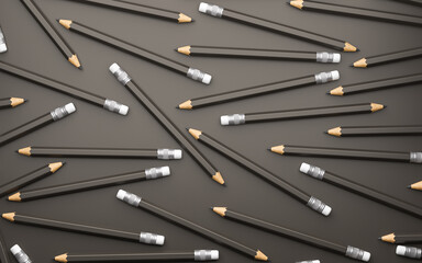 Pattern of black pencils on a black background. 3d render
