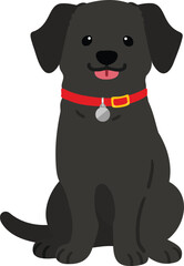 Flat colored black Labrador sitting front view illustration