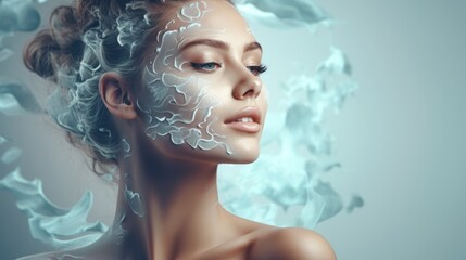 Generative AI image of a Beautiful woman getting a facial in spa treatment. advertisement concept for skincare treatment.  - obrazy, fototapety, plakaty