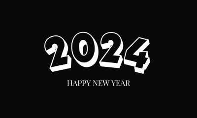 New year 2024 greetings black background. Happy new year 2024 design.