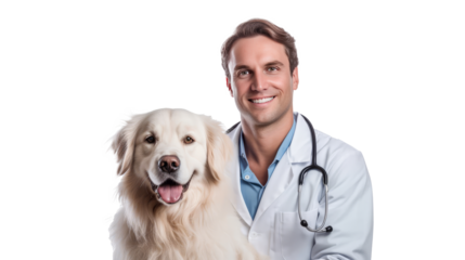 Doctor with dog for pet health checkup ontransparent background.