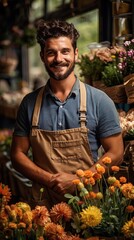 Portrait Young entrepreneur, flower seller or florist in his own flower business.