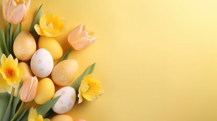 Vibrant Easter Background: Eggs and Flowers