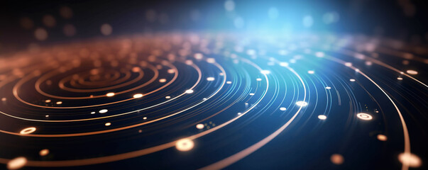 Fototapeta premium Abstract data background containing glowing wires flowing in circle with particle attachments