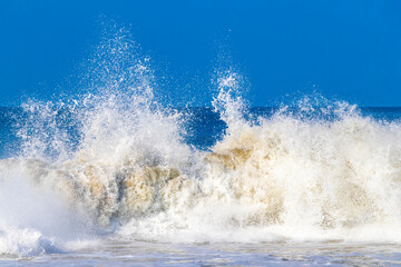 Extremely huge big surfer waves at beach Puerto Escondido Mexico. - obrazy, fototapety, plakaty