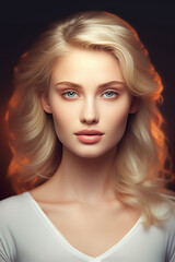 Young beautiful blonde woman with fresh skin and shiny hair