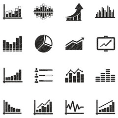 Chart Icons. Black Scribble Design. Vector Illustration.