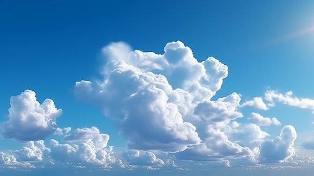 Generative AI image of Beautiful sky with cumulus clouds, blue and white morning tones