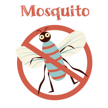 Vector image Mosquito warning sign with flat design, cartoon 