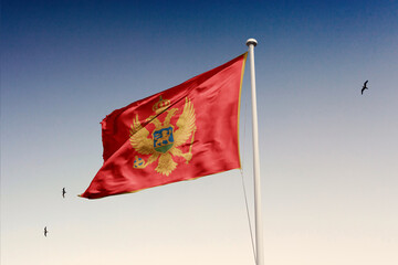 Montenegro flag fluttering in the wind on sky.