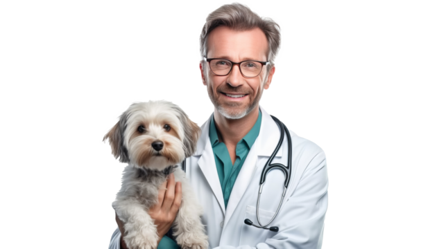 Doctor with dog for pet health checkup ontransparent background.